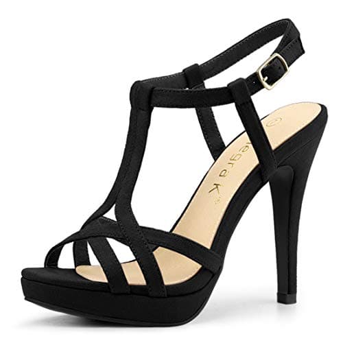 Image of Allegra K Women's T Strap Slingback Platform Stiletto Heel Sandals Black 5 UK/Label Size 7 US