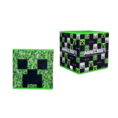 Image of Minecraft Officially Licensed Storage Boxes | 2 pack Foldable Storage Cubes| Perfect For Organising Children's Room, Kids Playroom, 30 x 30cm, Grün