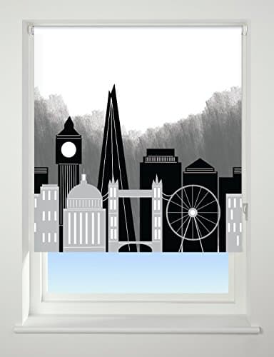 Image of UNIVERSAL London Skyline Patterned Thermal Blackout Roller Blind, Black, W90cm