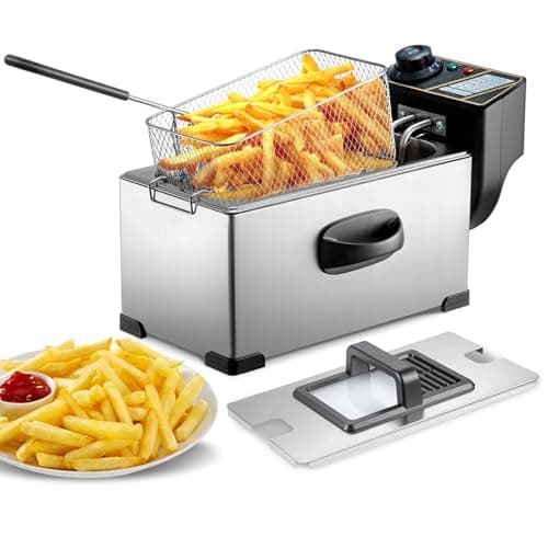Image of Deep Fat Fryer 3L Capacity 2000W – Stainless Steel Chip Pans with Basket and Lid, Adjustable Temperature Control, Non-slip, Easy Clean, Non-stick Removable Oil Container (3L)