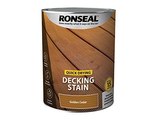 Image of Ronseal Quick Drying Decking Stain – Golden Cedar, 5L, Recoat in 15 Minutes, Slip Resistant Finish, No Flaking or Peeling, Easy Reapply for Exterior Decking, DIY and Garden Use