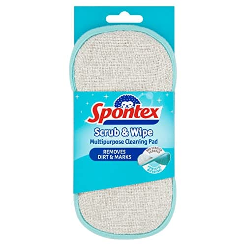 Image of Spontex Scrub & Wipe Cleaning Pad | Microfibre Cloth Side & Non Scratch Scourer Side | Versatile & Reusable Cleaning Products | 1 Count