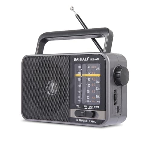 Image of Portable Battery Radio - Retro AM/FM/SW Transistor Radio with 5W Speaker | USB-C & Battery Powered for Emergency, Camping & Home | Rechargeable | Easy to Use - BJL-671 (Grey)
