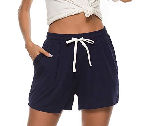 Image of Vlazom Women's Pyjamas Shorts, Super Soft Sleeping Bottoms Stylish Lounge Shorts for Sleep Gym Running with Pockets Navy,M