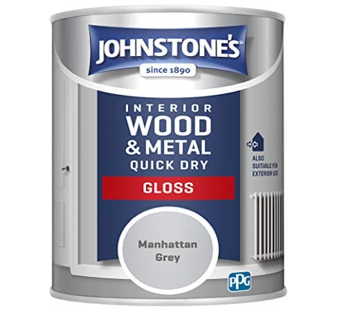 Image of Johnstone’s - Quick Dry & Non Drip Gloss Paint for Wood & Metal - Manhattan Grey | Interior & Exterior | Low Odour, Water-Based Formula, Dry in 1-2 Hours | 10m2 Coverage per Litre | 750ml