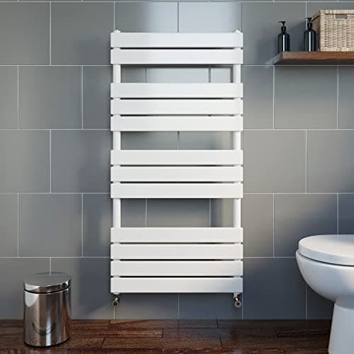 Image of DuraTherm® 1200 x 600mm Flat Panel Heated Towel Rail Radiator Modern Central Heating Bathroom Warmer Wall Mounted Ladder Rad, Gloss White