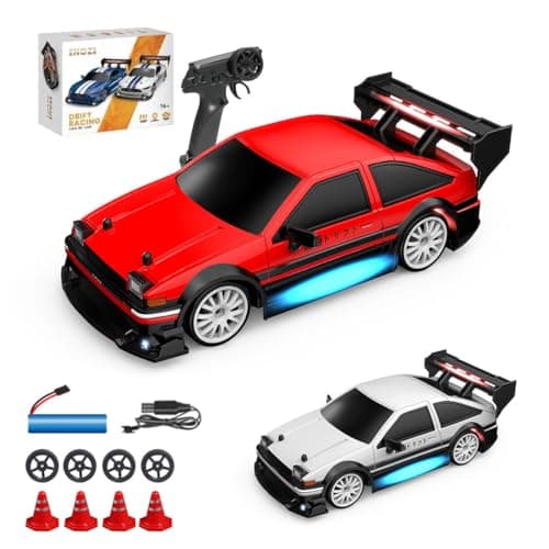 Image of Meiurlex 1:24 Scale RC Drift Car with LED Lights, 4WD Electric Remote Control Racing Vehicle, 2.4GHz 30KM/H High Speed Mini Sport Drift Car for Adults & Hobbyists