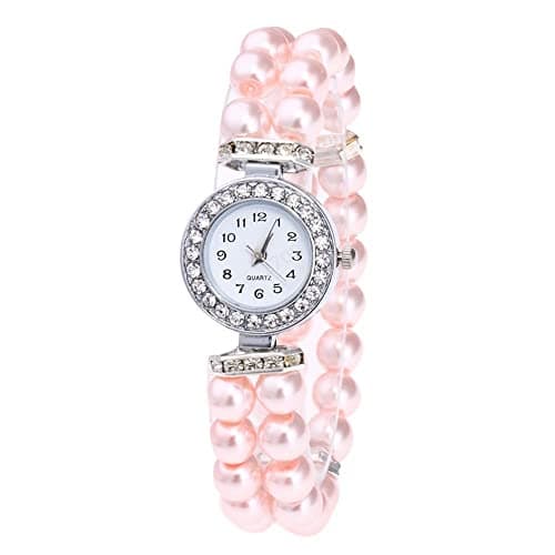 Image of Watch Watch Quartz Women Wrist Pearl Strap String Casual Fashion Women's Watch Watches with Secondhand (Pink, One Size)