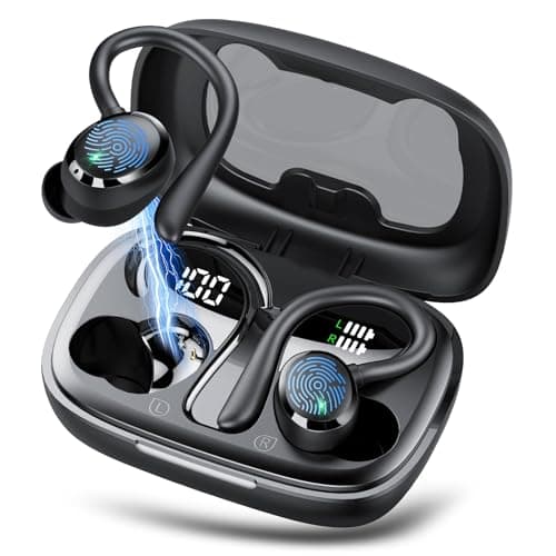 Image of KT1 Ear buds Wireless Earbuds, Bluetooth 5.3 Headphones 2026 Wireless Headphones with Earhook, Deep Bass, Dual LED Display, 4 ENC Noise Cancelling Mic, IPX7 Waterproof, 72Hrs Playtime, Pure Black
