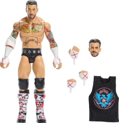 Image of Mattel WWE Elite Collection Top Picks Action Figures & Accessories Set, 6-inch Collectible CM Punk with Swappable Hands & Ring Gear, JHV13
