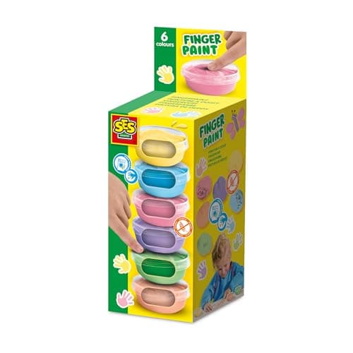 Image of SES Creative 00397 Pastel Finger Paint Set - 6 Soft Colours x 45ml - Washable and Gluten-Free Paints for Kids Aged 2+ - Includes Pastel Orange, Blue, Pink, Green, Yellow, and Lilac