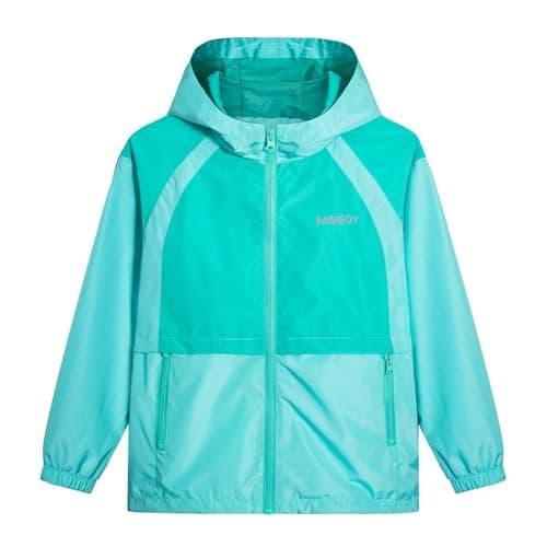 Image of BuyiRen Boys Girls Waterproof Jacket Rain Jackets Hooded Raincoat Lightweight Mesh Lined Rain Coats for Kids, Green, 7-8 Years