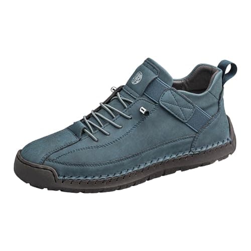 Image of Unisex Retro Mid High Top Boots - Outdoor Casual Workwear Fashion Sneakers, Comfortable Durable, Non Slip Rubber Sole Blue