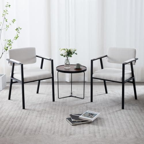 Image of chairus Dining Chairs Accent Chair Set of 2 Kitchen Armchair in Linen Fabric Living Room Chairs with Metal Frame (Beige)