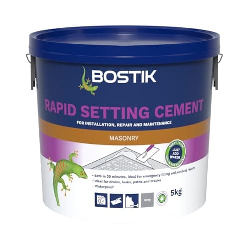 Image of Bostik Rapid Setting Cement 5kg - Fast-Setting 20 Minute Waterproof Repair Mortar - Ready Mixed, Just Add Water - Strong & Durable - For Drain Repairs & Concrete Fixing - Indoor & Outdoor Use