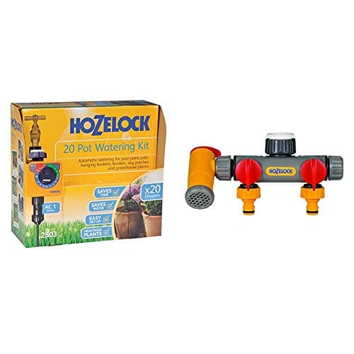 Image of Hozelock Ltd 20 Pot Watering Kit Including AC1 Timer which Has 13 Pre-set Programs to Supply Water From Once Per Day, to Up to Four Times a Day & Flowmax 3-Way Tap Connector