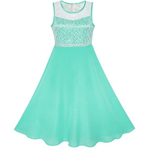 Image of Sunny Fashion LB64 Girls Dress Turquoise Chiffon Bridesmaid Dance Ball Maxi Gown Age 10 Years