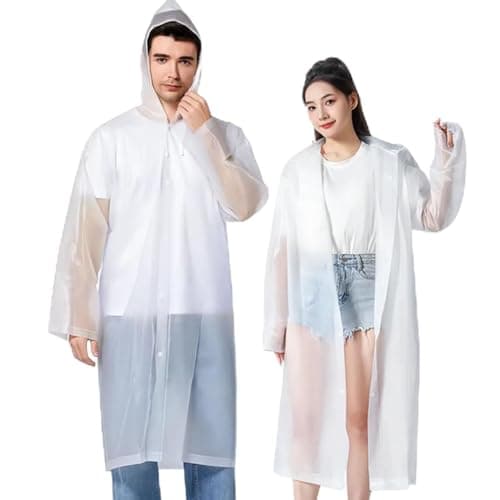 Image of Rain Poncho Raincoats for Adults, 2 Pack EVA Reusable Rain Jacket Rainwear with Hoods and Sleeves, Waterproof for Emergency, Outdoors, Camping, Disney(Transparent)