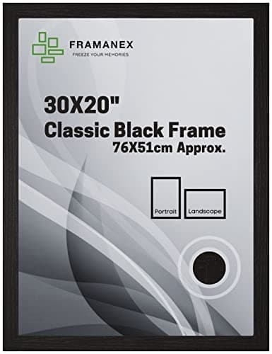 Image of FRAMANEX Classic Picture Poster Frame, 30 X 20 inches Black Wood Finish, Portrait/Landscape Display Rectangle 76 X 51cm