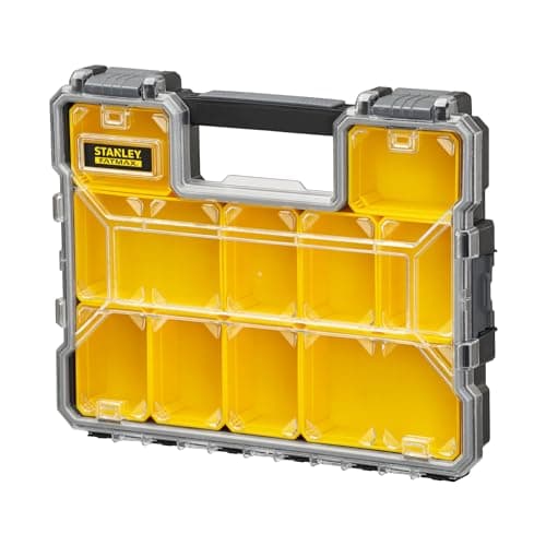 Image of STANLEY FATMAX Pro Shallow Toolbox Stackable Storage Organiser for Small Parts, Removable Compartments, 1-97-519