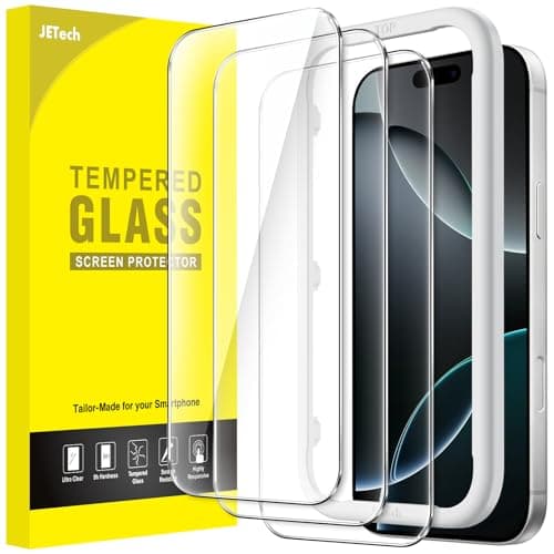 Image of JETech Screen Protector for iPhone 16 Pro 6.3-Inch, Tempered Glass Film with Easy Installation Tool, Case-Friendly, HD Clear, 3-Pack