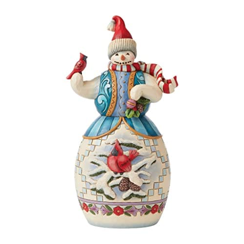Image of Enesco Jim Shore Heartwood Creek Snowman with Cardinal Scene Figurine 6008918