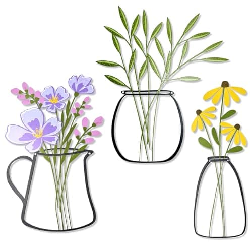 Image of 3 Pcs Metal Flower Wall Decor, Metal Flowers Wall Arts Decor - Rustic Farmhouse Decors for Living Room Bathroom Bedroom Dining Room - Housewarming Gifts