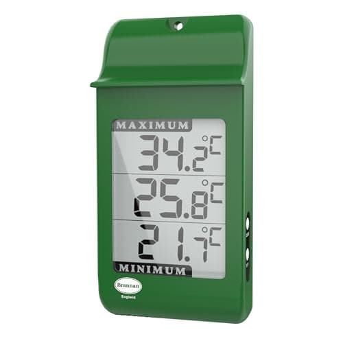 Image of Brannan Digital Max Min Greenhouse Thermometer - Monitor Maximum and Minimum Temperatures For Use In The Garden or Home Indoor Outdoor Greenhouse Accessories Easily Wall Mounted (Green)