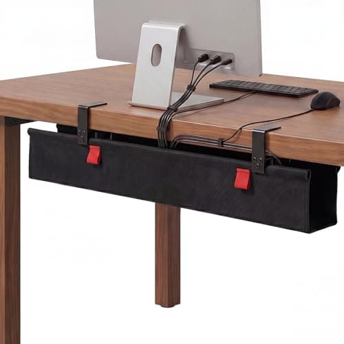 Image of BSEED Cable Management Tray for Under Desk,No-Drill Clamp Mount,Cable Tray for Home Office,Mount Cord Organiser Desk,Sturdy Waterproof Fabric Cable Basket,90cm*14cm Black