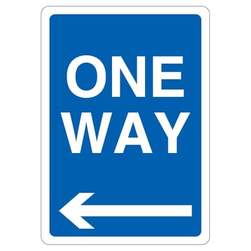 Image of V Safety One Way - Arrow Left 210 x 297 mm (A4) - 1mm Rigid Plastic Safety Sign