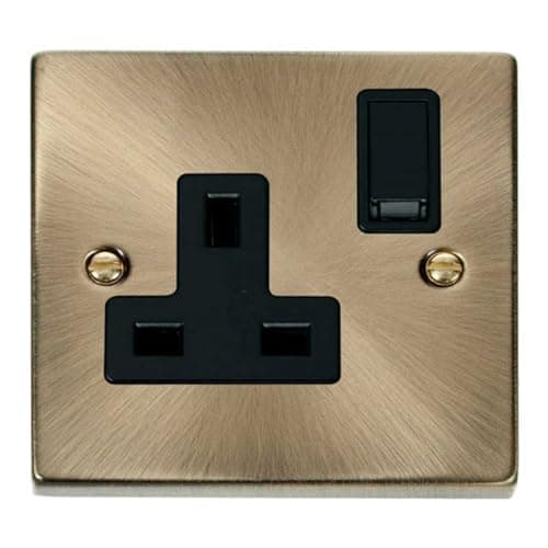 Image of Click Deco 13 AMP 1 GANG DOUBLE POLE SOCKET OUTLET ANTIQUE BRASS STYLE VPAB035BK