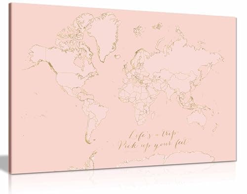 Image of Inspirational pink and gold world map Canvas Print, Framed Wall Art Pictures for Home Decor 76x51cm (30x20in)