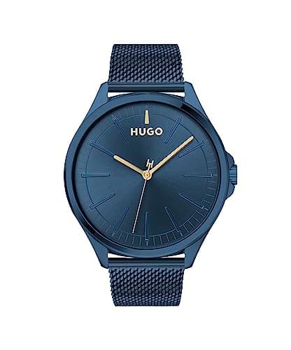 Image of HUGO Analogue Quartz Watch for Men #Smash Collection with Blue Stainless Steel Mesh Bracelet - 1530136
