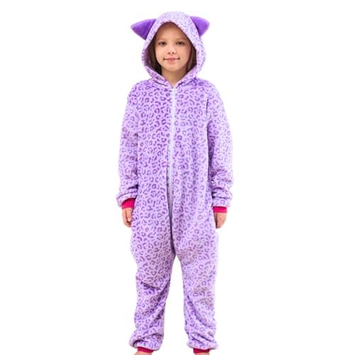 Image of Ceruwum Girls Unicorn Sleepsuit Kids Unicorn Onesie Pyjamas (Cat-Purple Leopard, 7-8 Years)