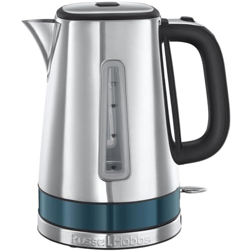 Image of Russell Hobbs kettle [1.7l, 3000W, stainless steel] distinctions ocean blue(Push-to-open lid, 360° base with cord storage, Perfect pour spout,removable Anti-scale filter, water level indicator) 24282