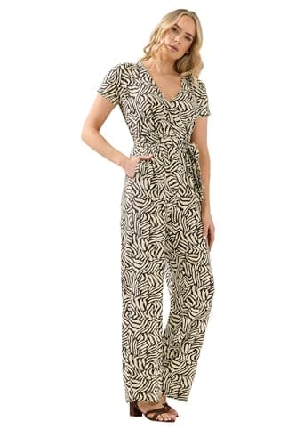 Image of Long Tall Sally - Lts Tall Brown Zebra Wrap Jumpsuit - Women's