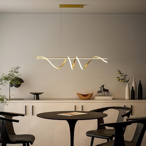 Image of HOMCOM LED Pendant Light, Modern Ceiling Light with 3000K/4000K/6000K Temperatures, 50-100 cm Adjustable Height Dimmable Linear Fixture with Wall Switch for Kitchen Island, Dining Room, Gold Tone
