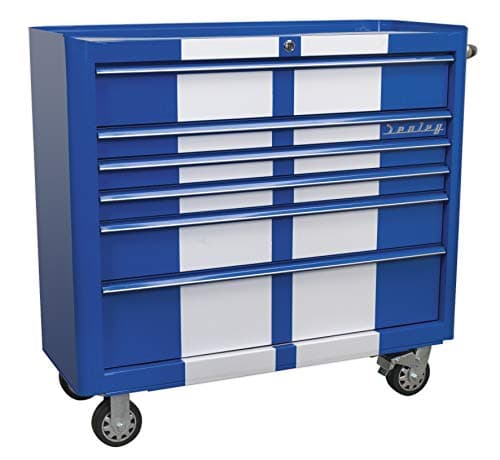 Image of Sealey Ap41206Bws Rollcab 6 Drawer Wide Retro Style - Blue With White Stripes