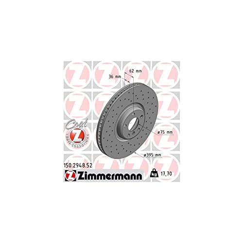 Image of ZIMMERMANN 150.2948.52 Front Right Brake Disc Diameter 395 mm Internally Vented Perforated Compatible with BMW X5 E70 34116789070 34116898728