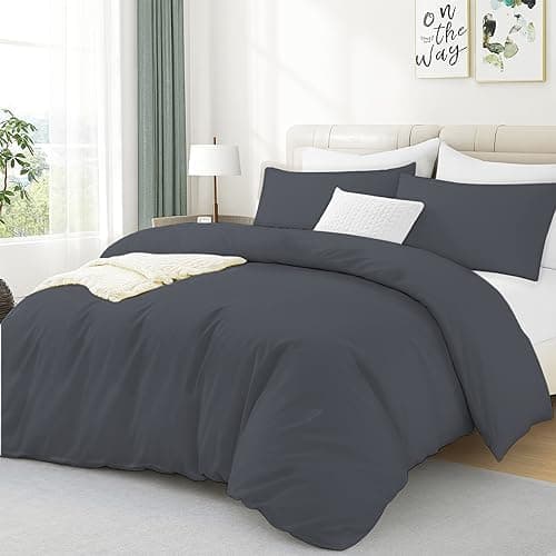 Image of Luxe Dreams 100% Cotton Single Duvet Cover Set with 1 Pillowcase, Luxury Soft Bedding Duvet Covers Dark Grey, Premium Cotton Quilt Cover 135x200 cm