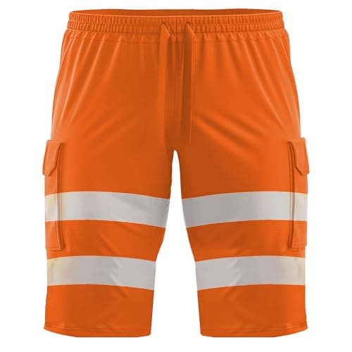 Image of Hi Vis Cargo Shorts, Men's High Visibility Safety Cargo Summer Shorts, High Viz Security Combat Cargo Shorts, 360° Reflective Tape Work Wear Bottoms (UK, Alpha, L, Regular, Regular, Orange)