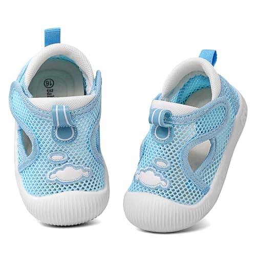 Image of MASOCIO Baby Shoes Sandals Toddler Boys Girls First Walking Pre Walkers Summer Soft Sole Trainers Infant 18-24 Months Size 4.5 UK Child Light Blue