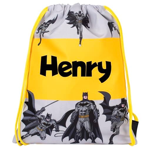 Image of BATMAN Personalised Drawstring Bag Kids PE/ School Bag - Gift For Boys - Swimming Bag Kids Black