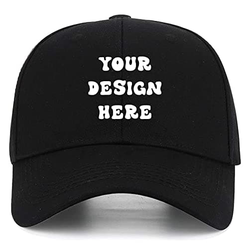Image of Custom Print Your Own Design Text Logo Unisex Personalized Plain Adjustable Hat Baseball Cap, Black, M