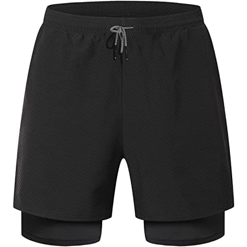 Image of HOPLYNN Mens Running 2 in 1 Sports Shorts Breathable Outdoor Workout Training Shorts with Pockets Black L
