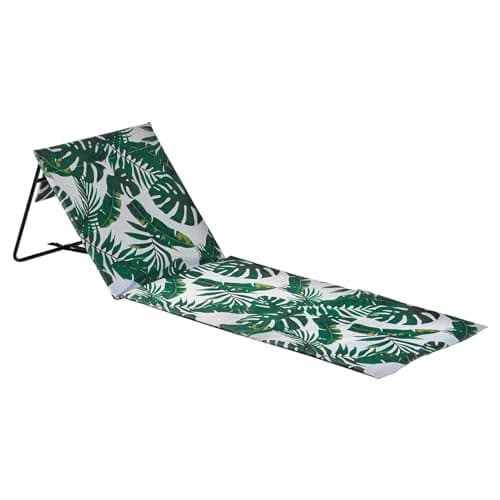 Image of Harbour Housewares Folding Beach Sun Lounger - Banana Leaf - Pack of 1 - Foldable Canvas Beach Mat Lounger Portable Garden Sunlounger Mat with Backrest for Garden, Camping, Festivals
