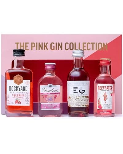 Image of Pink Gin Gift Set - Gin Gifts for Women, 4x5cl Beefeater Pink Strawberry, Gordons, Edinburgh Plum & Vanilla, Dockyard Cherries & Berries Flavoured Liqueur, Womens Alcohol Gifts, Birthday