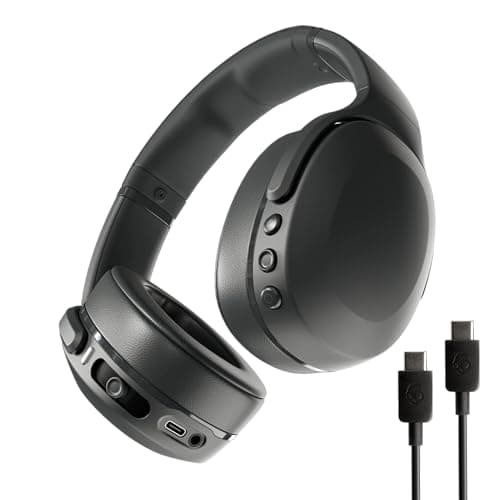 Image of Skullcandy Crusher Evo Wireless Bluetooth Headphones with Multi-Sensory Bass and Charging Cable, Noise Isolating Over-Ear Fit, Up to 40 Hours Battery, Microphone for iPhone Android - True Black