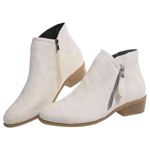 Image of SAUTRV Side Zipper Boots for Women Ankle Boots Short Boots Single Shoes for Ladies Casual Shoes Short Flat Boots for Women (White, 6)