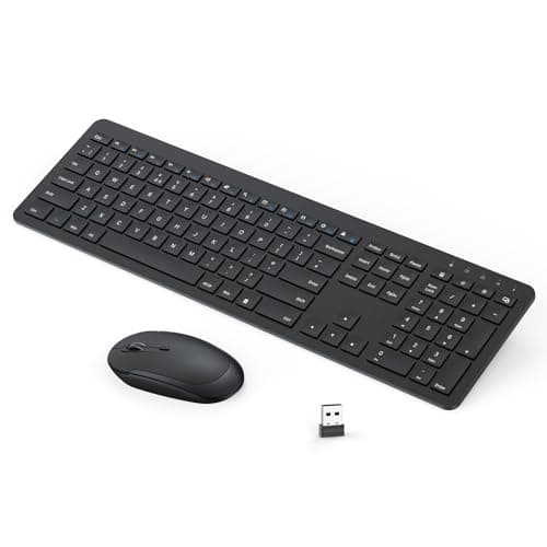 Image of seenda Wireless Keyboard and Mouse Rechargeable, SK38-3 Ultra Slim Quiet USB Keyboard and Mouse Set for Windows Laptop PC Computer, Full-Size QWERTY UK Layout, Black